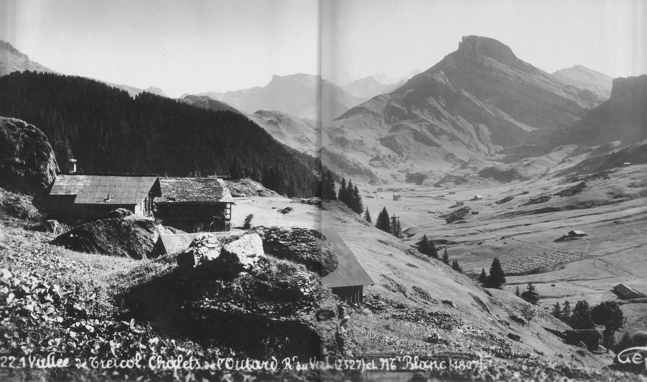 La vallée de Treicol, les chalets de l’Outard et le Roc du Vent en 1937
