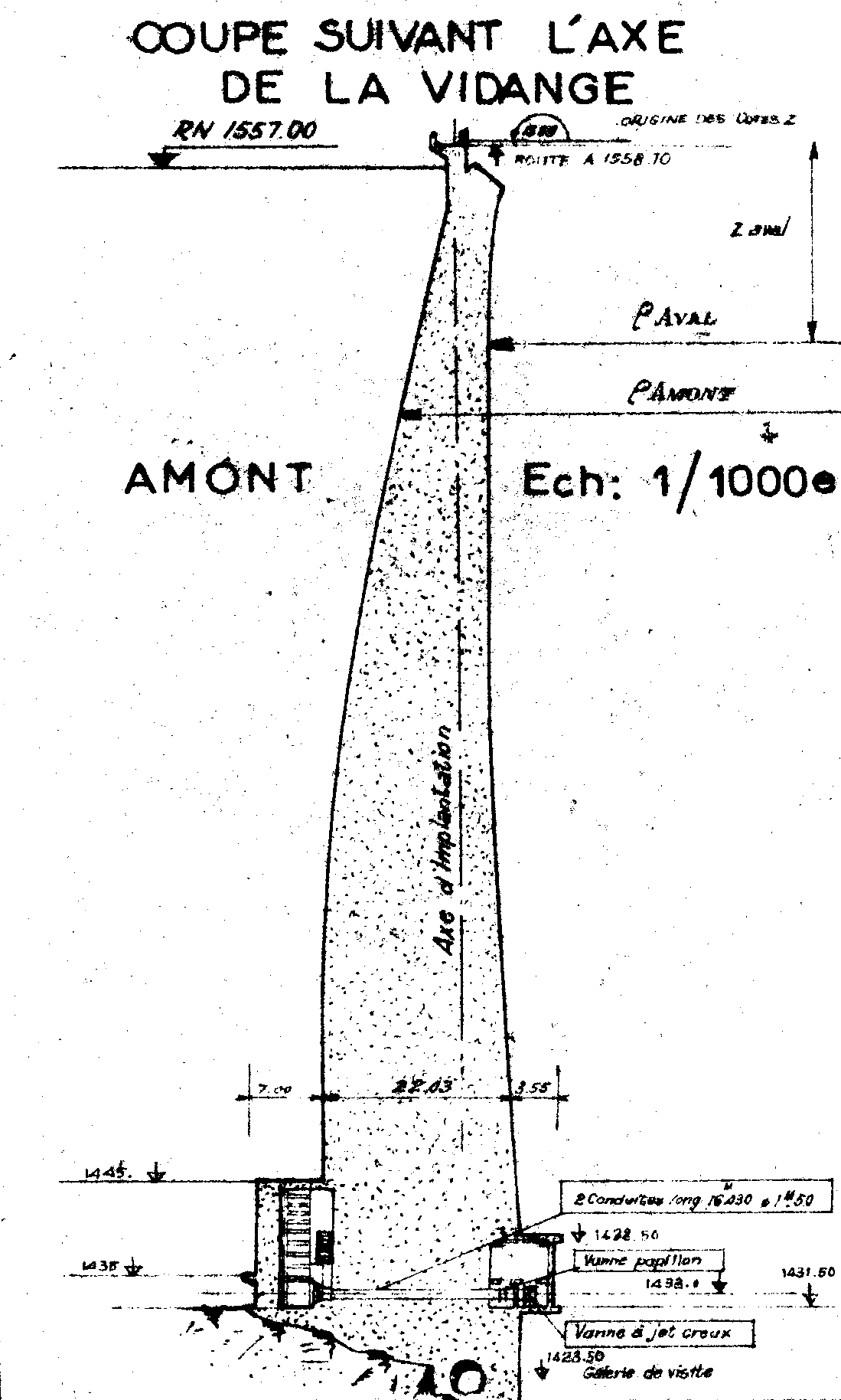 Schéma d’une coupe dans l’axe de la vidange